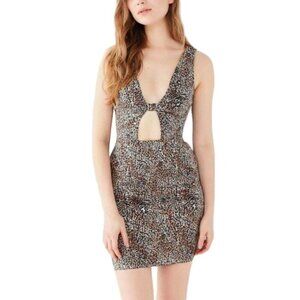 New URBAN OUTFITTERS Cheetah linen mini dress leopard animal print Medium B1